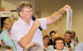 Surveyor Craig Edmonston asks the council flood panel about the number of gauging stations installed in the Nogoa River catchment area post the 2008 flood. Surveyor Craig Edmonston asks the council flood panel about the number of gauging stations installed in the Nogoa River catchment area post the 2008 flood.